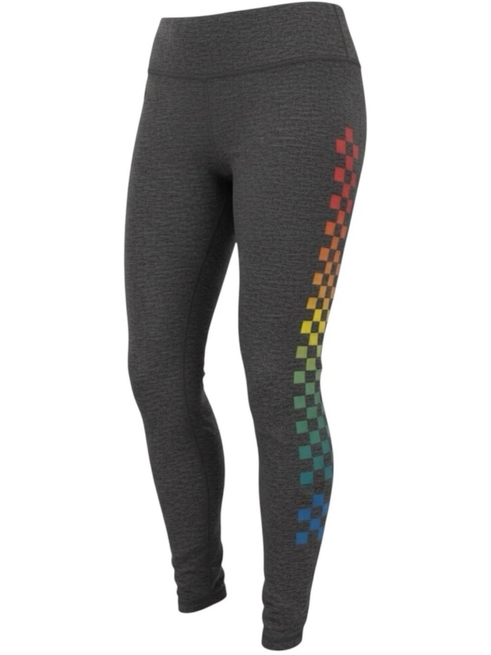 Aviator Nation Charcoal Leggings with Rainbow Checker Stripe